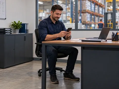 Comprador de empresa conferindo no celular a cotação de cilindros P20