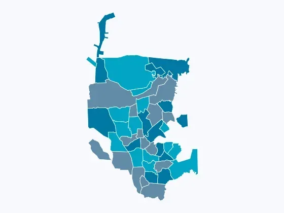 Mapa de Joinville com os 45 bairros atendidos pela entrega de gás destacados